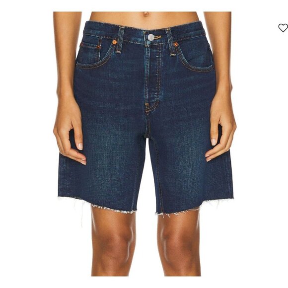 REDONE Boyfriend Cut Off Shorts in Palermo Dark Wash Size 29 Jorts 8" - Picture 1 of 2
